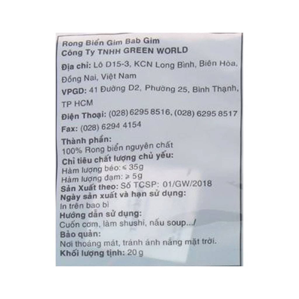 Rong biển cuộn Green World 10 lá 20g