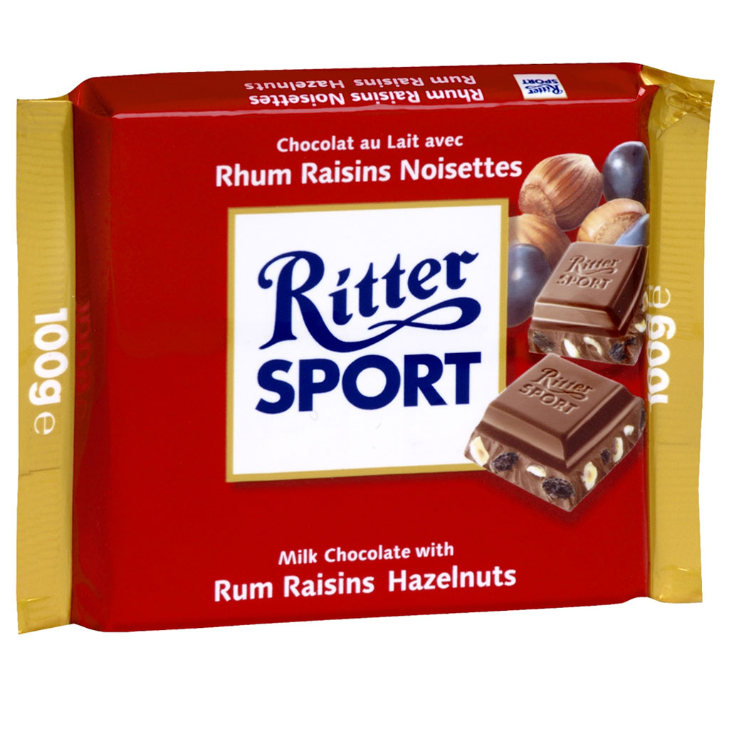 Sôcôla rượu rum, nho khô và hạt phỉ Ritter Sport 100g F122797
