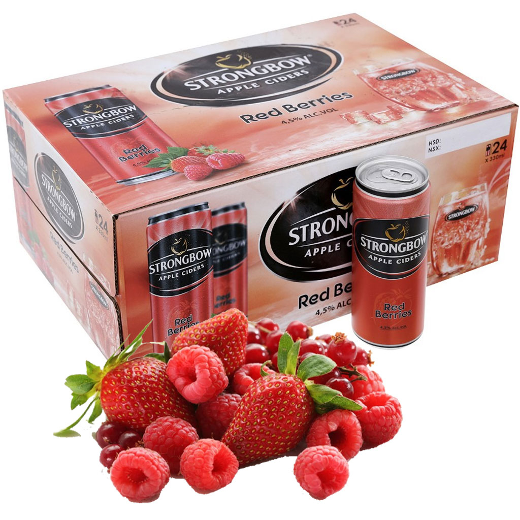 Bia trái cây vị quả mọng đỏ StrongBow Red Beries thùng 24 lon 330ml
