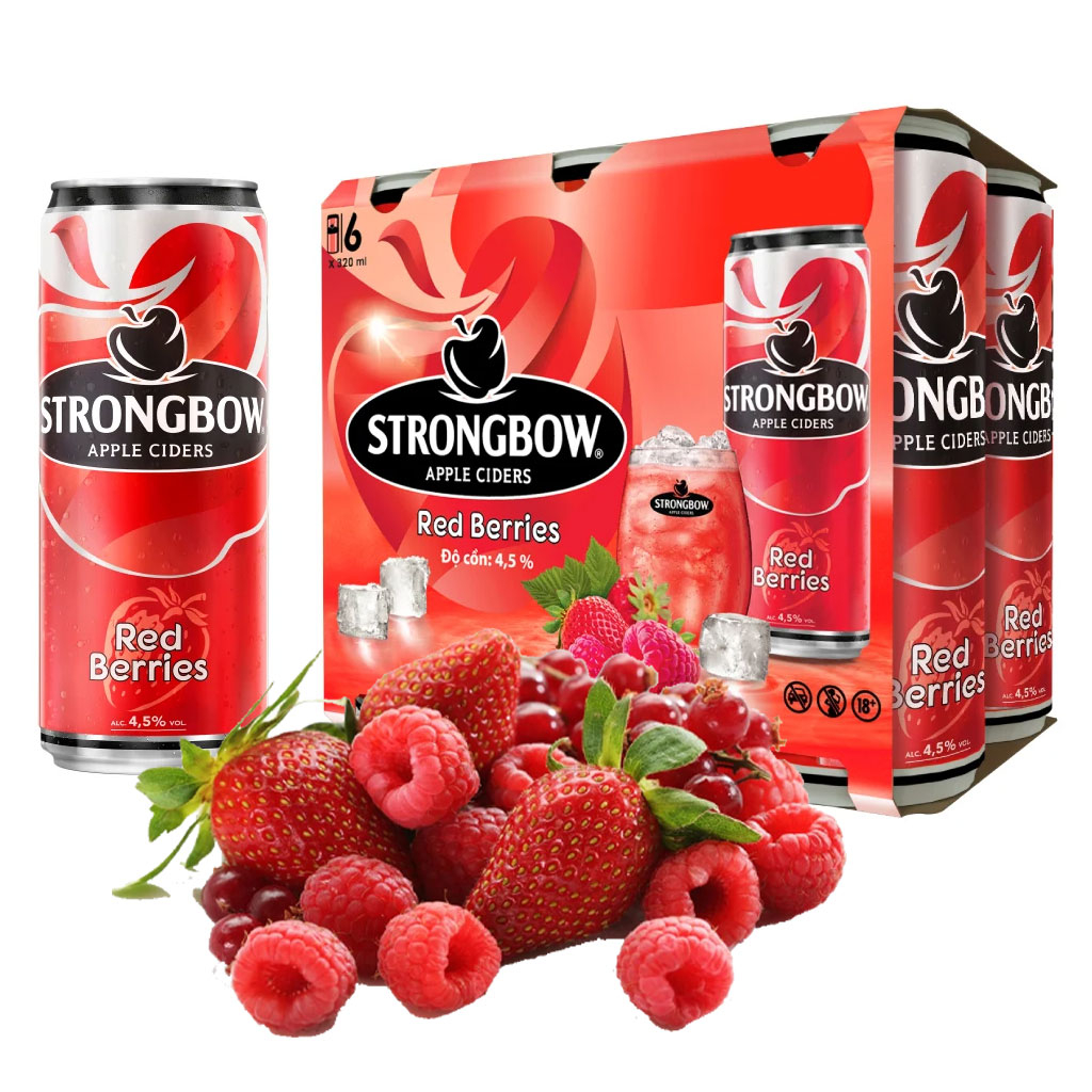 Bia trái cây vị quả mọng đỏ StrongBow Red Beries thùng 24 lon 330ml