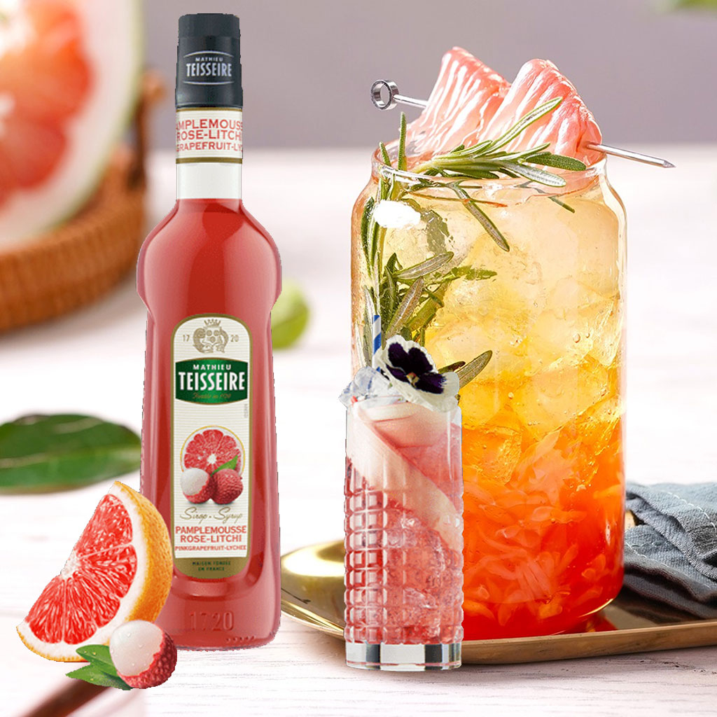 Sirô bưởi hồng và vải Teisseire PinkGrapefruit-Lychee Sirup 700ml