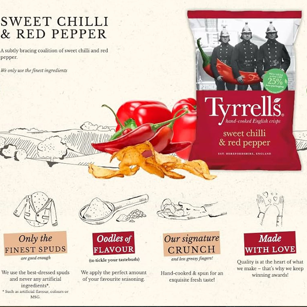 Khoai tây chiên cay Tyrrell's gói 150g F119180
