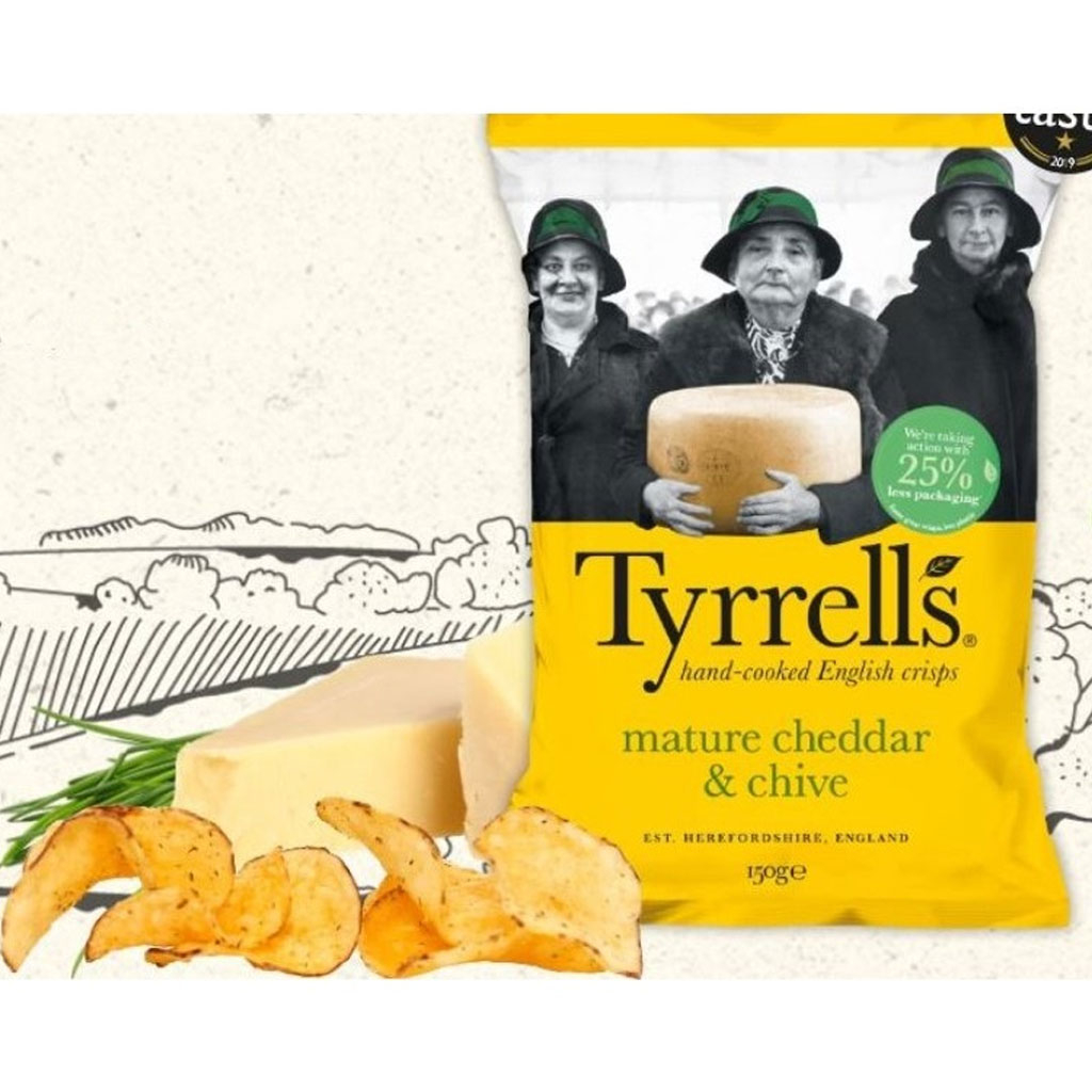 Khoai tây chiên vị hẹ phô mai Tyrrells gói 150g F119176