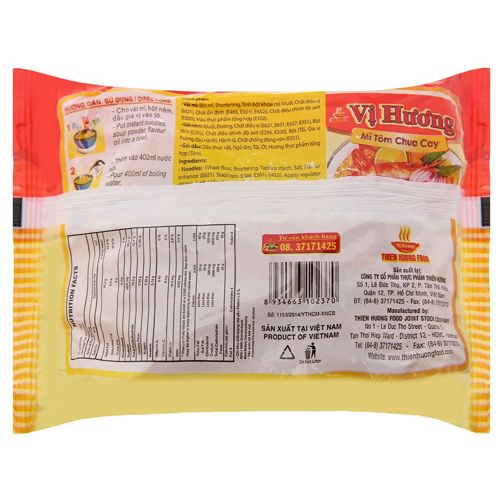 Mì tôm chua cay Vị Hương 65g x 30