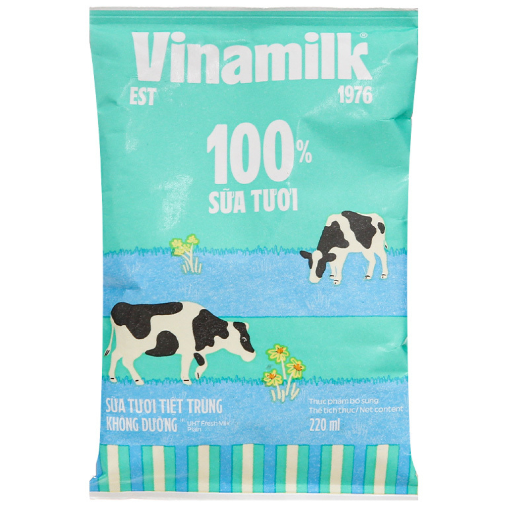 Sữa tươi tiệt trùng không đường Vinamilk gói 220ml
