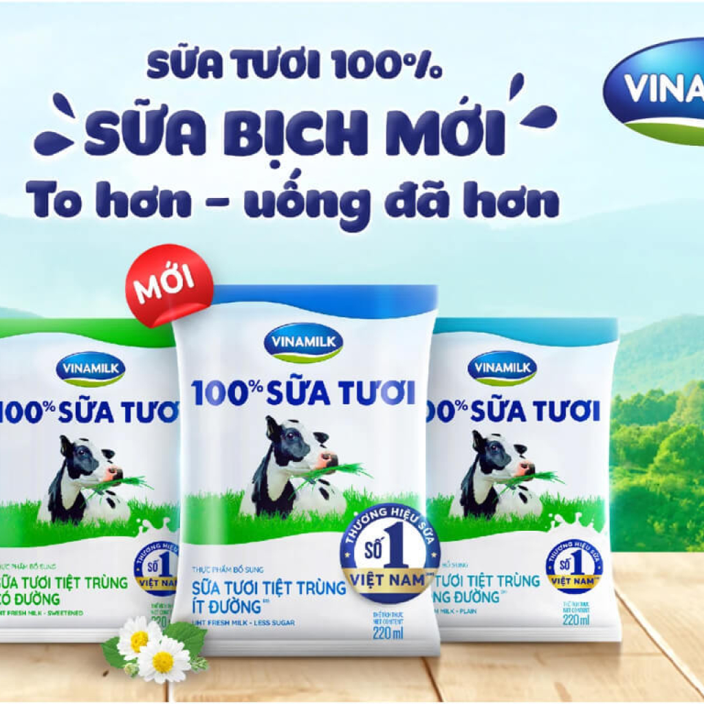 Sữa tươi tiệt trùng không đường Vinamilk gói 220ml