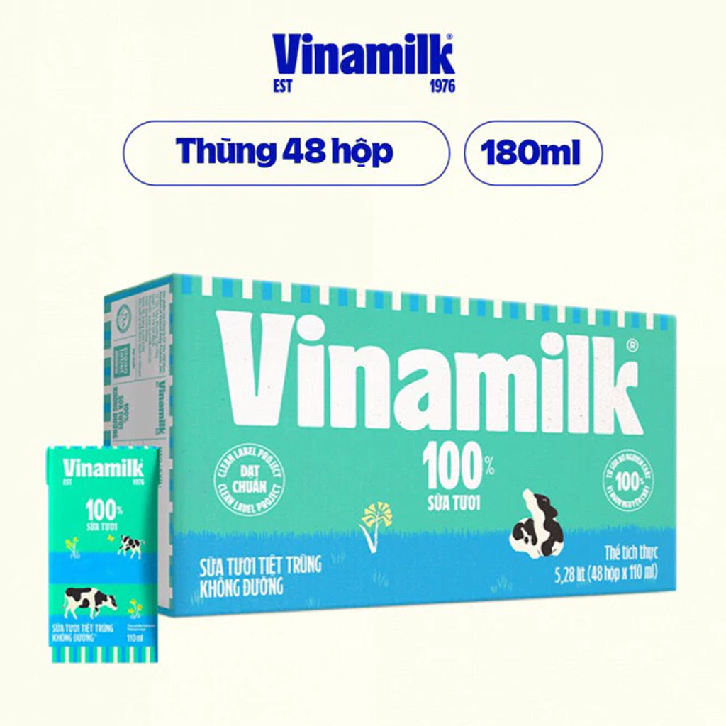 Sữa tươi tiệt trùng không đường Vinamilk 180ml