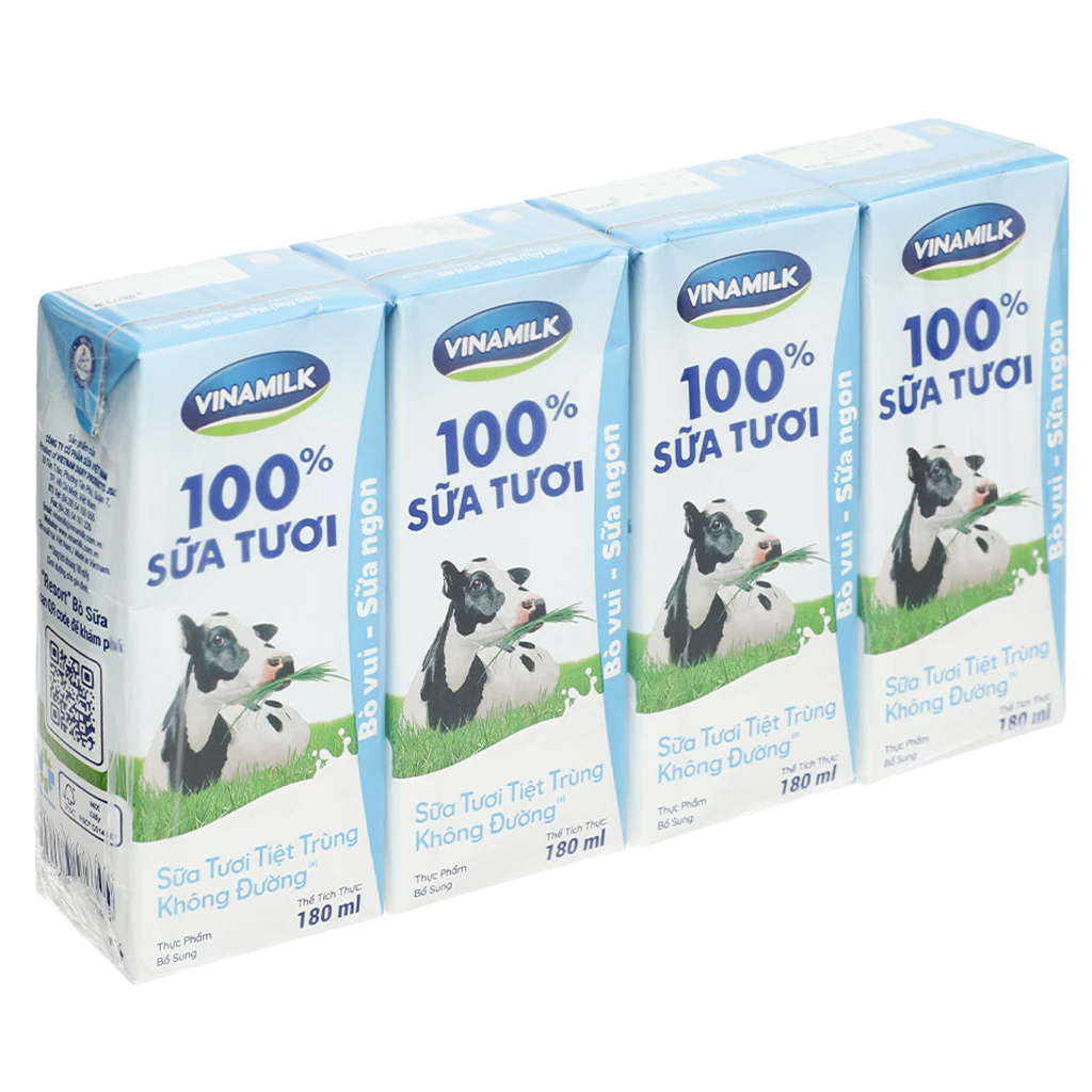 Sữa tươi tiệt trùng không đường Vinamilk 180ml