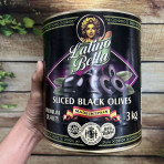 Trái ô liu đen cắt lát Latino Bella Sliced Black Olives 3kg F122121 Trái ô liu đen cắt lát Latino Bella Sliced Black Olives 3kg F122121